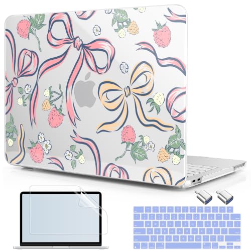 Compatible with MacBook Neo 13 inch (2026 Release A3404) (A18 Pro) with Liquid Retina Display, Printed Slim Protective Case with Screen Protector & Keybaord Cover, Raspberry Bows - color: Raspberry Bows