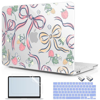 Compatible with MacBook Neo 13 inch (2026 Release A3404) (A18 Pro) with Liquid Retina Display, Printed Slim Protective Case with Screen Protector & Keybaord Cover, Raspberry Bows - color: Raspberry Bows