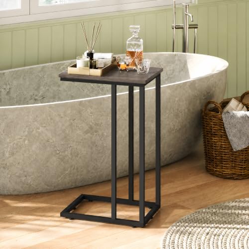 WLIVE Small Side Table, C Shaped End Table for Couch, Sofa and Bed, Tv Tray Table that Slides Under for Living Room, Bedroom, Bedside, Gray and Black - color: A-grey