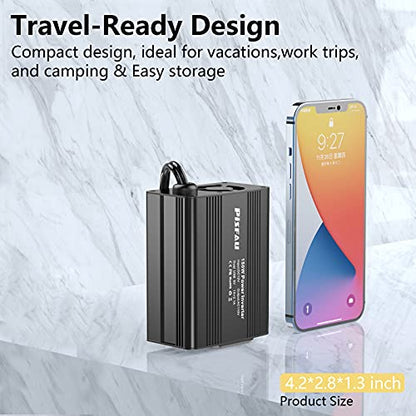 150W Power Inverters for Vehicles 12V DC to 110V AC Car Plug Adapter Outlet | Cigarette Lighter Adapter, Dual DC AC Converter, 3.1A Dual USB, Portable Car Charger for Laptop/Camping/Road Trip Essentials - color: Black