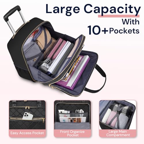 Ytonet Rolling Laptop Bag 18×14×8, Rolling Briefcase for Women with Accordion File Pockets, Anti Theft Underseat Carry On Luggage with wheels Fit 17.3 In Laptop for Travel Work Teacher Business, Black
