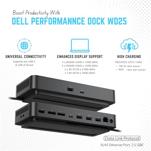 WD25 Dell Pro Dock USB-C Docking Station - with 100W Power, Dual 4K Display Support, HDMI, DP & USB-C Cables - 3 Year Warranty