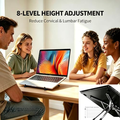 4-in-1 Foldable Laptop Stand with N52 Magnetic Phone Holder, Portable Aluminum Computer Stand for MacBook/ iPad/ Tablet, Adjustable Ergonomic Desk Stand for Home Office College Dorm & Travel Giftable