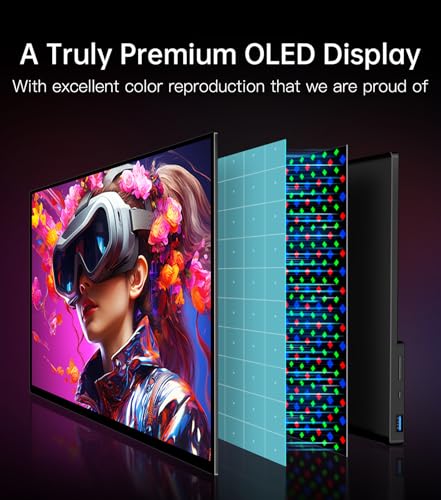 14" 4K Portable Monitor OLED, Touch Screen Monitor UHD 3840X2400p 100% DCI-P3 100000:1, USB-C HDMI Travel Monitor with Kickstand & Sleeve for Laptop Mac PC