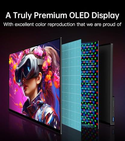 14" 4K Portable Monitor OLED, Touch Screen Monitor UHD 3840X2400p 100% DCI-P3 100000:1, USB-C HDMI Travel Monitor with Kickstand & Sleeve for Laptop Mac PC