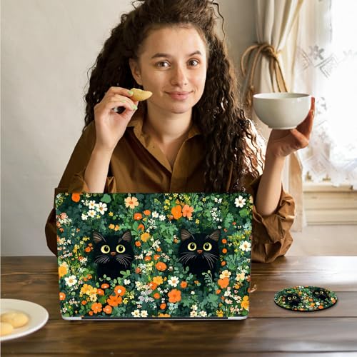 Laptop Skin Sticker Decal 15.6 Inch,12 13 13.3 14 15 15.6 in Laptop Netbook Skins for Notebook,Art Decal Removable Waterproof Scratch Resistant,Universal Vinyl Cover,Cat Couple Floral - color: Cat Couple Floral