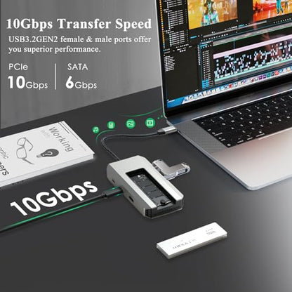 Minthouz USB C Docking Station,8-in-1 USB-C Hub with M.2 NVMe SATA SSD Enclosure,10Gbps Data Transfer, 8K@30Hz HDMI,87W PD,SD/TF Card Reader,USB 3.2 Hub for MacBook Pro/Air, Dell, HP Laptops