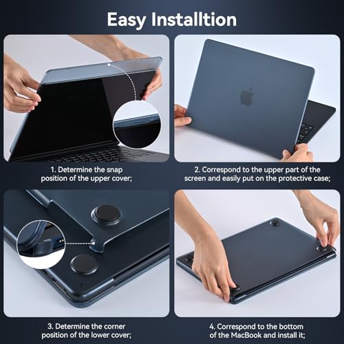 BlueSwan for MacBook Air 13 inch Case, M5 M4 M3 M2 2026-2022 Laptop Cover | 100% Match Official Color, Matte Grippy Texture, Scratch Resistant, Easy to Snap on, Air 13.6 Protective Hard Shell - color: Midnight Clear