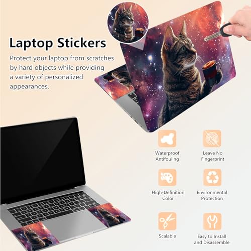 Laptop Skin Sticker Decal 15.6 Inch,12 13 13.3 14 15 15.6 in Laptop Netbook Skins for Notebook,Art Decal Removable Waterproof Scratch Resistant,Universal Vinyl Cover,Cat Coffee Galaxy - color: Cat Coffee Galaxy