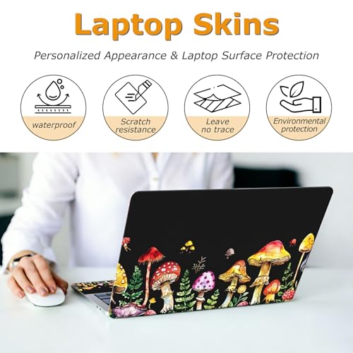 Universal Laptop Skin Sticker with 2 Wrist Pad Decals, 3-Piece Removable Vinyl Laptop Cover, Color Mushrooms Waterproof Anti-Scratch, Easy-Trim Fit for 13.3" 14" 15.6" Laptops - color: Color Mushrooms