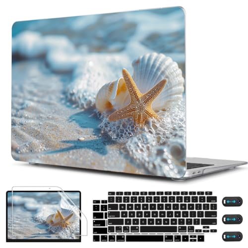 CISSOOK Compatible with MacBook Air 13 inch Case 2021 2020-2018 Release | A2337 A2179 A1932, Plastic Hard Shell Protective Case with Keyboard Cover Screen Protector for MacBook air 13 M1, Beach&Shell - color: Beach&Shell