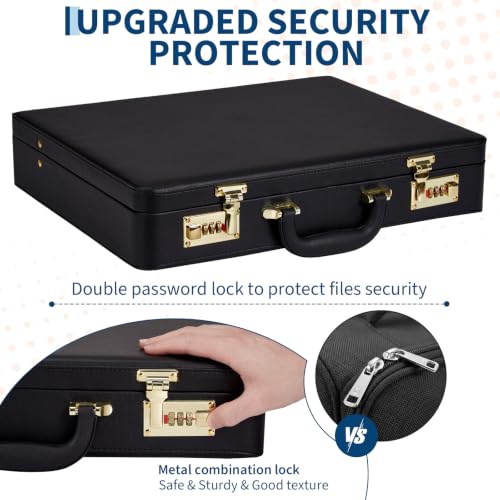 Garvee Briefcases for Men, Professional Leather Briefcase | Dual Combination Lock, Hard Side, Expandable Attache Case, 15.6" Laptop, Work Office Travel - color: Black