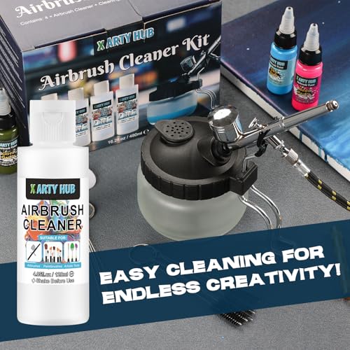 X ARTY HUB Airbrush Cleaning Kit, 16.2 fl oz Cleaner, Cleaning Pot & Tools | Easily Handles Water-Based and Acrylic Paints, Glass Airbrush Cleaning Pot, Air Brush Cleaning Tools, Airbrush Cleaner Kit - size: Airbrush Cleaning Kit with 16.2 fl oz Cleaner