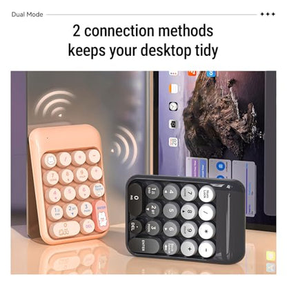 Wireless Numeric Keypad 18 Keys Bluetooth and 2.4G Number Pad with Ergonomic Concave Keycaps and Fade Print for Laptop Desktop Accounting Data Entry Spreadsheets (Black) - color: Black