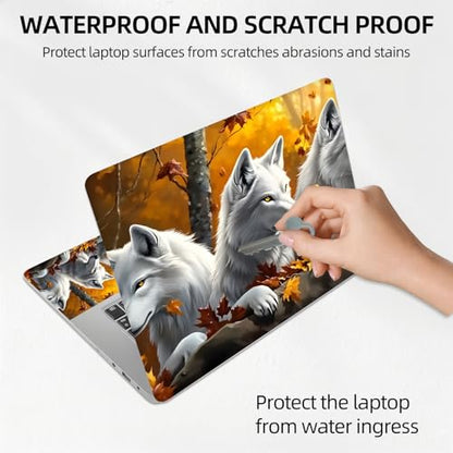 Autumn Forest Wolf Pack Universal Laptop Skin Sticker 3PCS, Protective Decal Trim-to-Fit 11.6" 13.3" 14" 15.6" Laptop Vinyl Cover, Removable Anti-Scratch Computer Decal Protector - color: Autumn Forest Wolf Pack