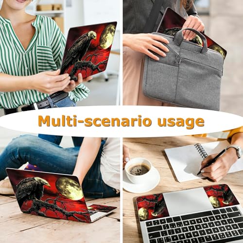 Universal Laptop Skin Sticker with 2 Wrist Pad Decals, 3-Piece Removable Vinyl Laptop Cover, Dark Moon Crow Waterproof Anti-Scratch, Easy-Trim Fit for 13.3" 14" 15.6" Laptops - color: Dark Moon Crow