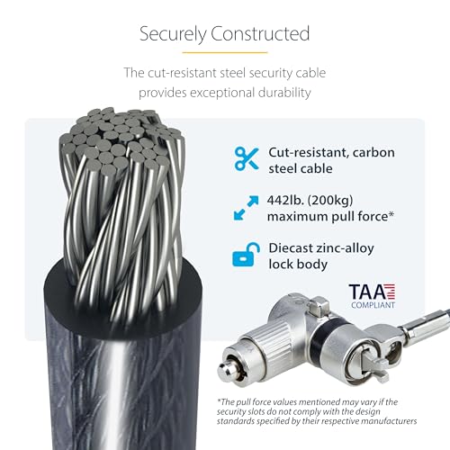 StarTech 10-Pack Dual-Access Laptop Lock, TAA | 6.6ft (2m) Keyed Alike and Combination Security Cable Lock for K-Slot Devices, DUALKA10-LAPTOP-LOCK - size: K-Slot/T-Bar, style: Dual: Like Keyed & Resettable Combination