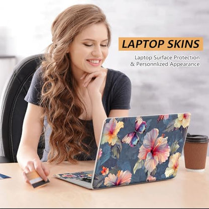 Laptop Skin Sticker for 12.1”-15.6“ Laptops (Fits 13”, 13.3”, 14”, 15”, 15.4”) | Protective Universal Reusable Vinyl Art Decal Cover | Waterproof & Scratch-Resistant-Flower Butterflies - color: Flower Butterflies