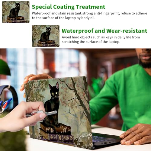 Laptop Skin Sticker Decal, Universal Protective Cover Fit 12 13 14 15.6 Inch Notebook, Reusable Water-Resistant Vinyl Decal w/ 2 Wrist Pads for Business Travel Office, Book Cat Gray - color: Book Cat Gray