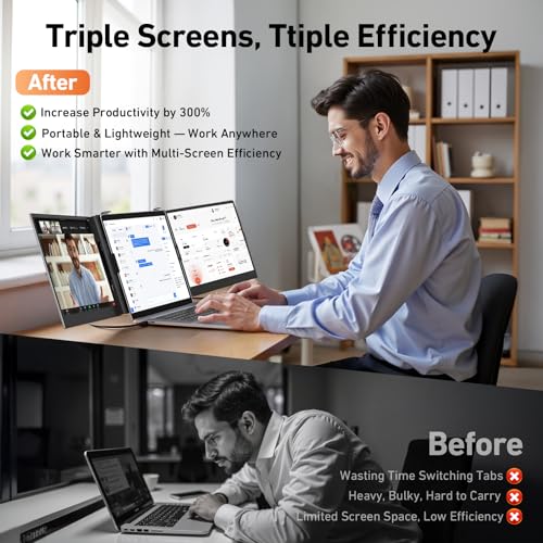 14.1'' Triple Laptop Screen Extender, 2.2lbs Ultra-Light Portable Monitor | 1080P FHD IPS, Fits 13-17.3" Laptops, USB-C Plug & Play No Driver, Extended for Windows/Mac/Chrome, Aluminum Alloy Body - color: 14" Dark Grey