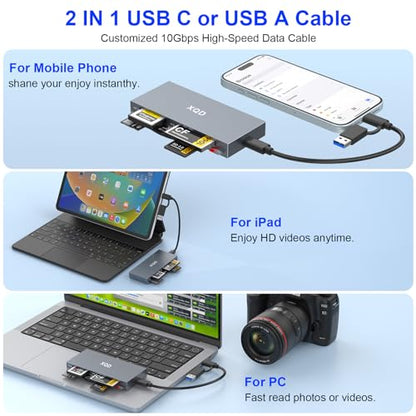 8 in 1 XQD Card Reader, 10Gbps Multi XQD Reader for Sony G/M Series, Lexar 2933x/1400x USB Mark XQD Card/CF/XD/MS/TF/SD Reader, USB C USB 3.0 Memory Card Reader for Windows/Mac OS/Linux/Android - size: XQD Card Reader