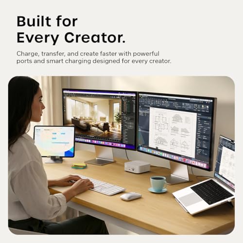 Satechi Thunderbolt 5 CubeDock, Built-in NVMe SSD Enclosure, Silver | Docking Station, 80 Gbps/120 Gbps USB4 v2, 140W charging, displays up to 8K, 2.5 GbE, Type-A/C 10 Gbps, active cooling