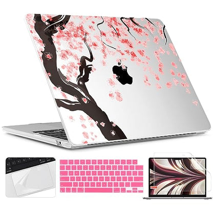 TWOLSKOO for MacBook Air 13 inch Case M5 2026 M4 2025 M3 M2 2024-2022 A3449 A3240 A3113 A2681, Plastic Hard Shell & Keyboard Cover & Screen Film for MacBook Air 13.6 inch Case, Cherry Blossoms - color: Cherry Blossoms
