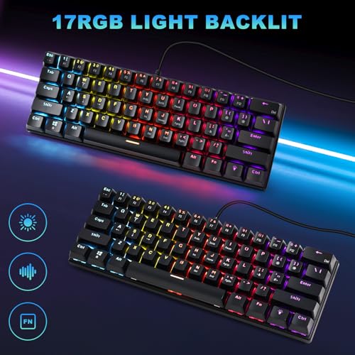 60% Wired Mechanical Gaming Keyboard RGB Backlit Anti-Ghosting Compact 61-Keys Mini Keyboard with Red Switch | for Windows Laptop PC Gamer Office Typist - color: Black