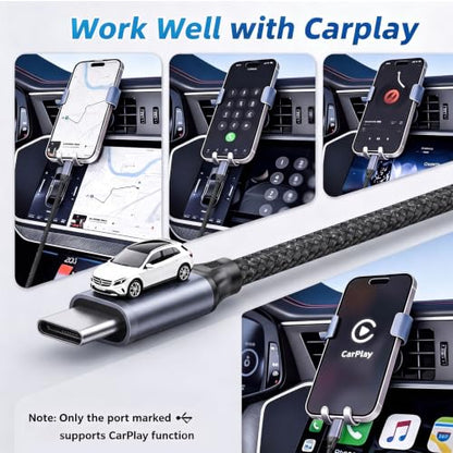Dual USB C Charging Cable 140W, 2 in 1 USB C Splitter Cable with USB-A Adapter, 6FT Fast Charging PD Cord for MacBook Pro, iPhone 17/16, iPad Pro, Galaxy S25, Steam Deck - size: 6.6FT