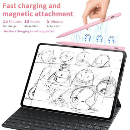 HZD Apple Pencil for iPad 2025-2018 Faster Charge Stylus Pen, Pink | with Tilt Sensitivity & Palm Rejection & Magnetic Compatible iPad 11/10/9/8/7/6, Pad Air 3/4/5, Pro 12.9"/11",Mini 6/5, M2/M4 - color: Pink