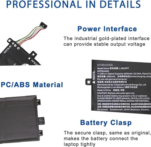 L18C3PF7 Laptop Battery Replacement for Lenovo IdeaPad S340-14API 14IIL 14IML C340-15IIL 15IWL Flex-15IWL 15IML Series Notebook L18L3PF2 L18M3PF7 L18L3PF3 L18M3PF6 L18C3PF6 11.25V 52.5Wh 4670mAh - size: 8.58×4.25×0.27 in L18C3PF7