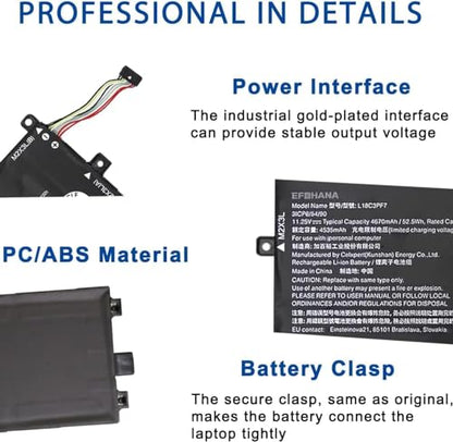L18C3PF7 Laptop Battery Replacement for Lenovo IdeaPad S340-14API 14IIL 14IML C340-15IIL 15IWL Flex-15IWL 15IML Series Notebook L18L3PF2 L18M3PF7 L18L3PF3 L18M3PF6 L18C3PF6 11.25V 52.5Wh 4670mAh - size: 8.58×4.25×0.27 in L18C3PF7