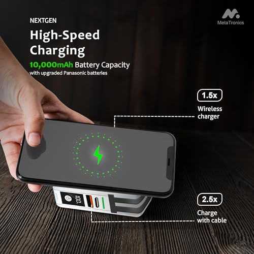5-in-1 Travel Power Bank with Wall Plug — 10000mAh MagSafe Wireless Portable Charger with Built-in USB-C & Lightning Cables + Universal International Travel Adapter (US/Asia/Europe/Asia) | 5-in-1 Charger with USB-C, Global Travel Adapter, Built-In Chargin