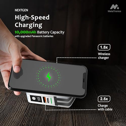 5-in-1 Travel Power Bank with Wall Plug — 10000mAh MagSafe Wireless Portable Charger with Built-in USB-C & Lightning Cables + Universal International Travel Adapter (US/Asia/Europe/Asia) | 5-in-1 Charger with USB-C, Global Travel Adapter, Built-In Chargin