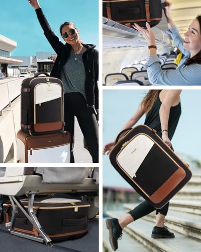LOVEVOOK 5 Pcs Carry On Luggage 22x14x9 Airline Approved with 40L Laptop Travel Backpack, 20 Inch Carry On Suitcases with Wheels, Rolling Suitcase for Women Men, with TSA Lock Weekender Luggage - color: Black-white-brown, size: 20 Inch-5Pcs
