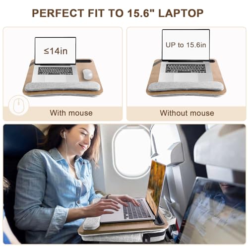 Lap Desk Laptop Bed Table: Home Office Portable Computer Lapdesk with Soft Pillow Cushion and Storage Bag - Wood Wide Writing Padded Tray for Work Gaming on Couch Fits up to 15.6 Inch