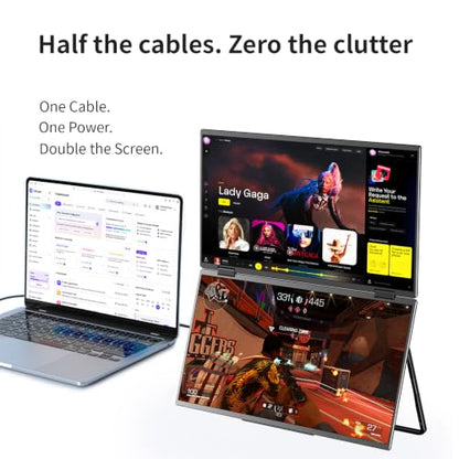 Dual Portable Monitor 18.5" 1080P FHD HDR 360° Folding Stacked Triple Laptop Screen Extender, USB-C HDMI Second Monitor for Laptop, Mac, Windows, VESA Mountable(Driver Need) - size: 18.5 inch Dual monitor Metal