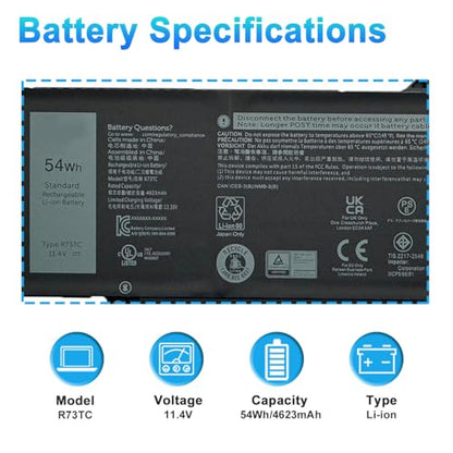 54Wh R73TC DR02P Battery Replacement for Dell Latitude 3340 5340 5350 5440 5540 7455 Latitude 5340 2-in-1 5350 2-in-1 Precision 3480 3580 3490 3590 inspiron 14 Plus 7441 P170G P37G Series GRWKG JTG7N - size: 11.61*4.02*0.75inch R73TC