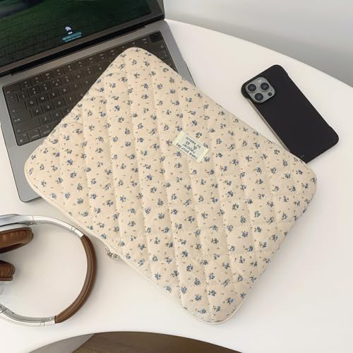 Cute Laptop Sleeve 13-15 inch Laptop Case Aesthetic Quilted Laptop Sleeve Computer Bag with Flower Printing for MacBook (A-Blue, 15inch) - color: A-blue, size: 15inch