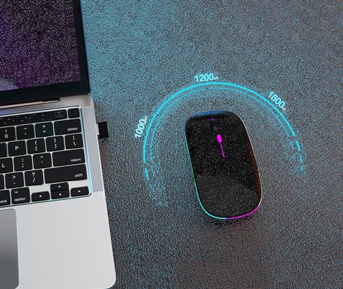 AIKOKOK Wireless Bluetooth Mouse, Rechargeable, Dual Mode Bluetooth 5.2 & 2.4G USB, LED Lights, Slim, Silent, Portable Computer Mouse for Laptop, PC, MacBook, iPad, Tablet (Pearl Black) - color: Pearl Black