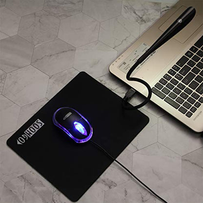 SOON GO Mini Mouse Pad Kids Mice for Laptop USB LED Light 3 in 1 Gift Combo Mouse Pad Non-Slip Rubber Base USB Reading Lamp with Dimmable Touch Switch and Flexible Gooseneck for Laptop Home Office - color: blacker