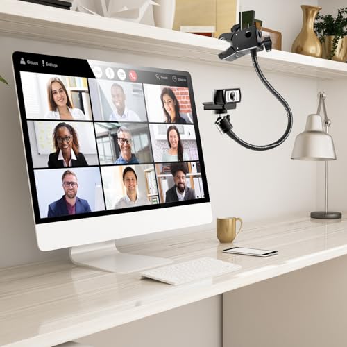 Webcam Stand, Webcam Mount Gooseneck Arm with Phone Holder Web Camera Stand Desk Mount Clip Clamp for Logitech Webcams C922 C930e C920S C920 C615 C960 C920x BRIO 4K NexiGo N60 and More