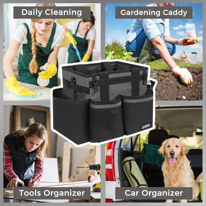 SCAVATA Compact Wearable Cleaning Caddy with Handle & Shoulder Straps | Small Cleaning Supplies Organizer, Under Sink & Car Cleaning Tools Storage Bag for Housekeepers Cleaners, DarkGrey - color: DarkGrey