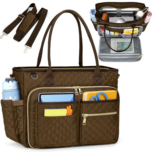 RAINSMORE Teacher Tote Bag 15.6 inch Laptop Bag for Women Work Bags Laptop Tote Nurse Bag Professional Computer Messenger with Insulated Pocket, Laptop Briefcase for Office, College, Nursing, Coffee - color: Coffee-brown, size: 15.6 inch