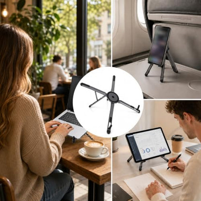 3-in-1 Portable Laptop Stand, Aluminum Alloy Foldable & Adjustable Travel Laptop Desktop Riser Stand Holder with Magnetic Metal Ring & Storage Bag Suitable for Mobile Phones Tablets Computer