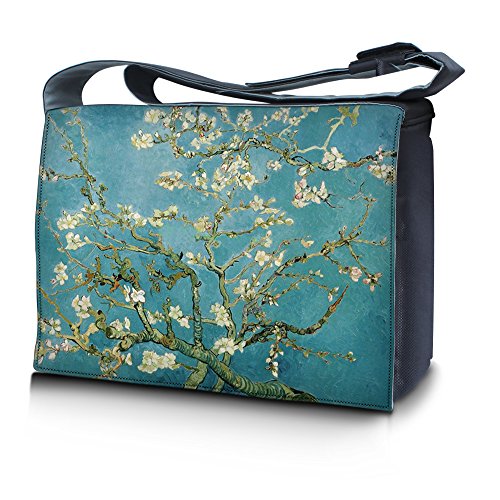 LSS 15” 15.6 inch Laptop Padded Compartment Shoulder Messenger Bag, Carrying Case for 14" 15" 15.6" & Smaller Size Notebook - color: Almond Trees, size: 15 inch
