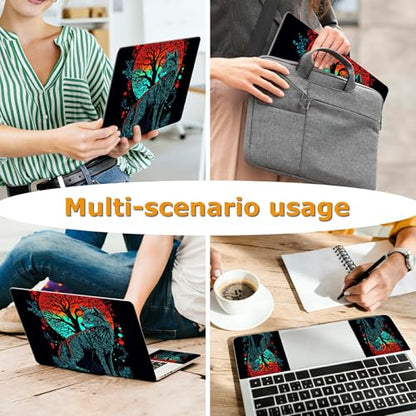 Universal Laptop Skin Sticker with 2 Wrist Pad Decals, 3-Piece Removable Vinyl Laptop Cover, Art Wolf Waterproof Anti-Scratch, Easy-Trim Fit for 13.3" 14" 15.6" Laptops - color: Art Wolf