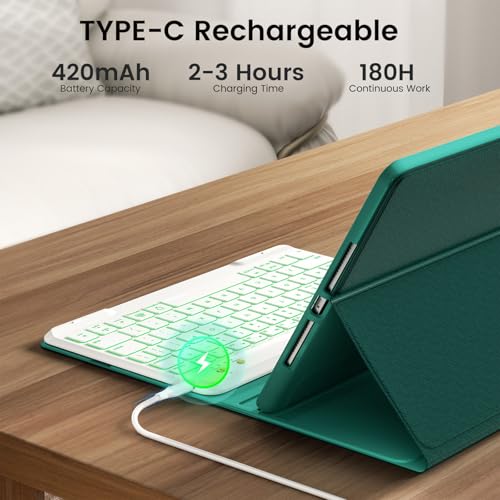 Keyboard Case for iPad Air 5th/4th Pro 11 inch, 7-Color Backlit Detachable Wireless Keyboard Case with Pencil Holder, Stand Folio Cover for Gen 2020/2022, Pro 4th/3rd/2nd/1st Gen, Teal - color: Teal