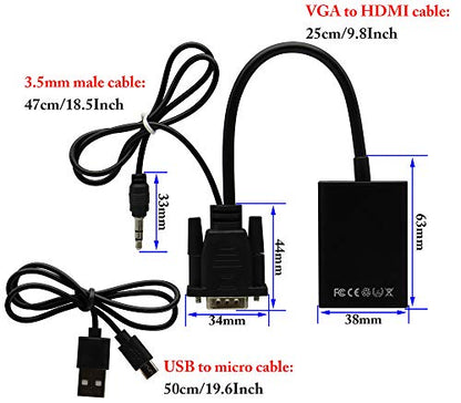 VGA to HDMI Converter Adapter, Output 1080P VGA Male to HDMI Female Audio Video Cable Converter Adapter, for Computer, Laptop, Projector, HDTV with Audio Cable and USB Cable (Black) - color: VGA M/F