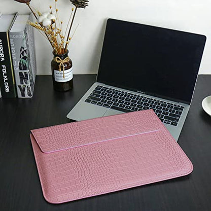 Laptop Bags Sleeve for MacBook Air 15 inch 2026-2023 A3448 M5 M4 M3 M2 Crocodile Grain PU Leather Flap Style Case Notebook Bag for Mac Pro 16 M1 A2485 2019-2026,Pro Retina 15 2012-2019, Pink - color: Pink